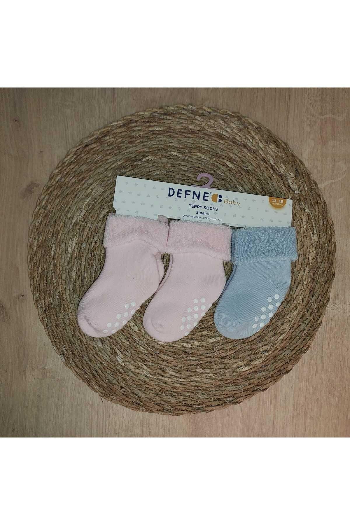 3 Çift Havlu Pamuklu Kaydırmaz Taban  Kışlık Kız Çocuk Ve Bebek Soket Çorap