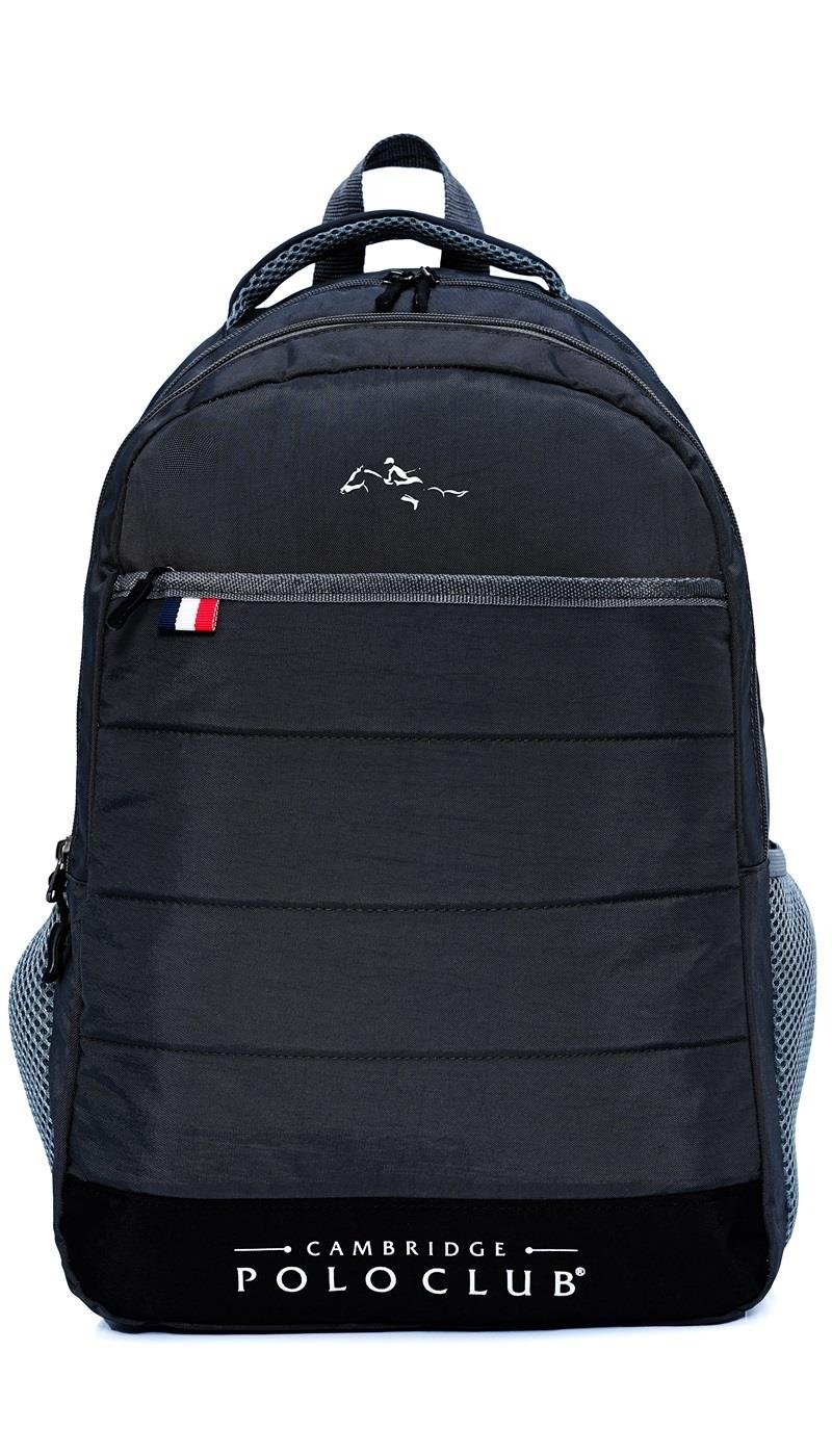 Cambridge Polo Club Minimalist Tasarım Unisex Çok Gözlü Günlük Sırt Çantası - Okul Çantası Siyah
