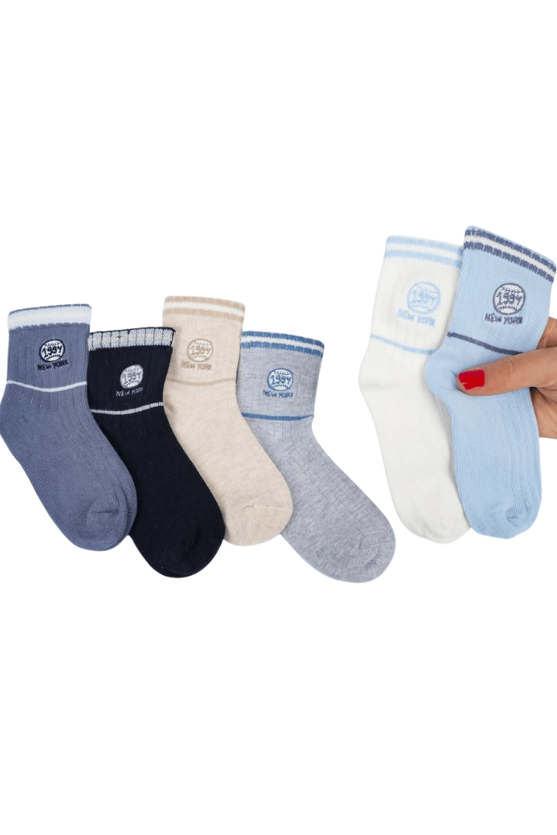 Erkek Bebek Çorap Soket 6 Çift Lacivert-Gri-Beyaz-Kahve-İndigo-Mavi