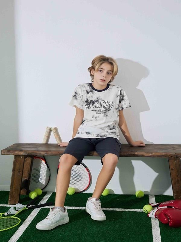Erkek Çocuk  Antrasit Desenli Şortlu  Pijama Takımı