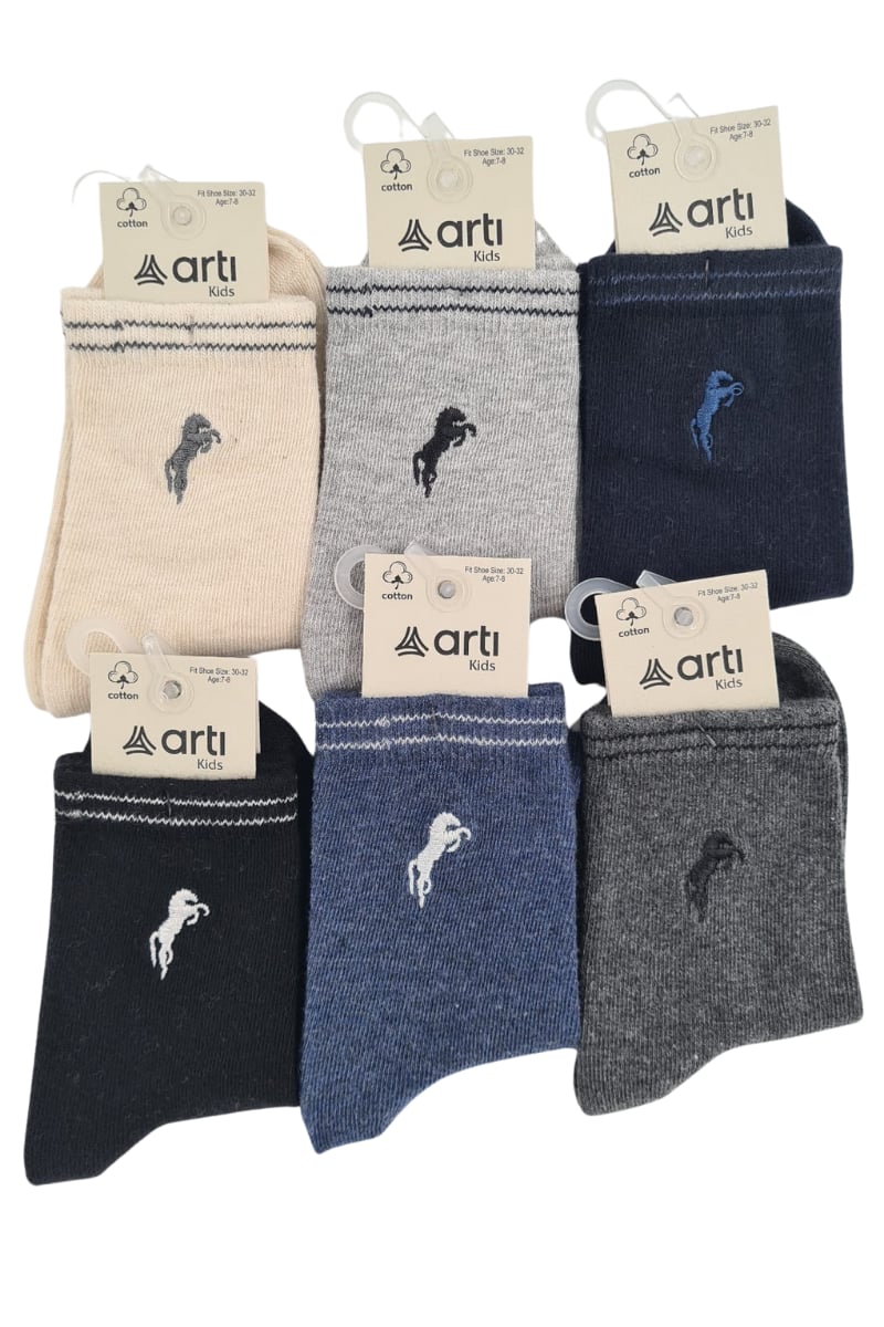 Erkek Çocuk Çorap Soket 6 Çift Siyah-Lacivert-Gri-Antrasit-Krem-Mavi