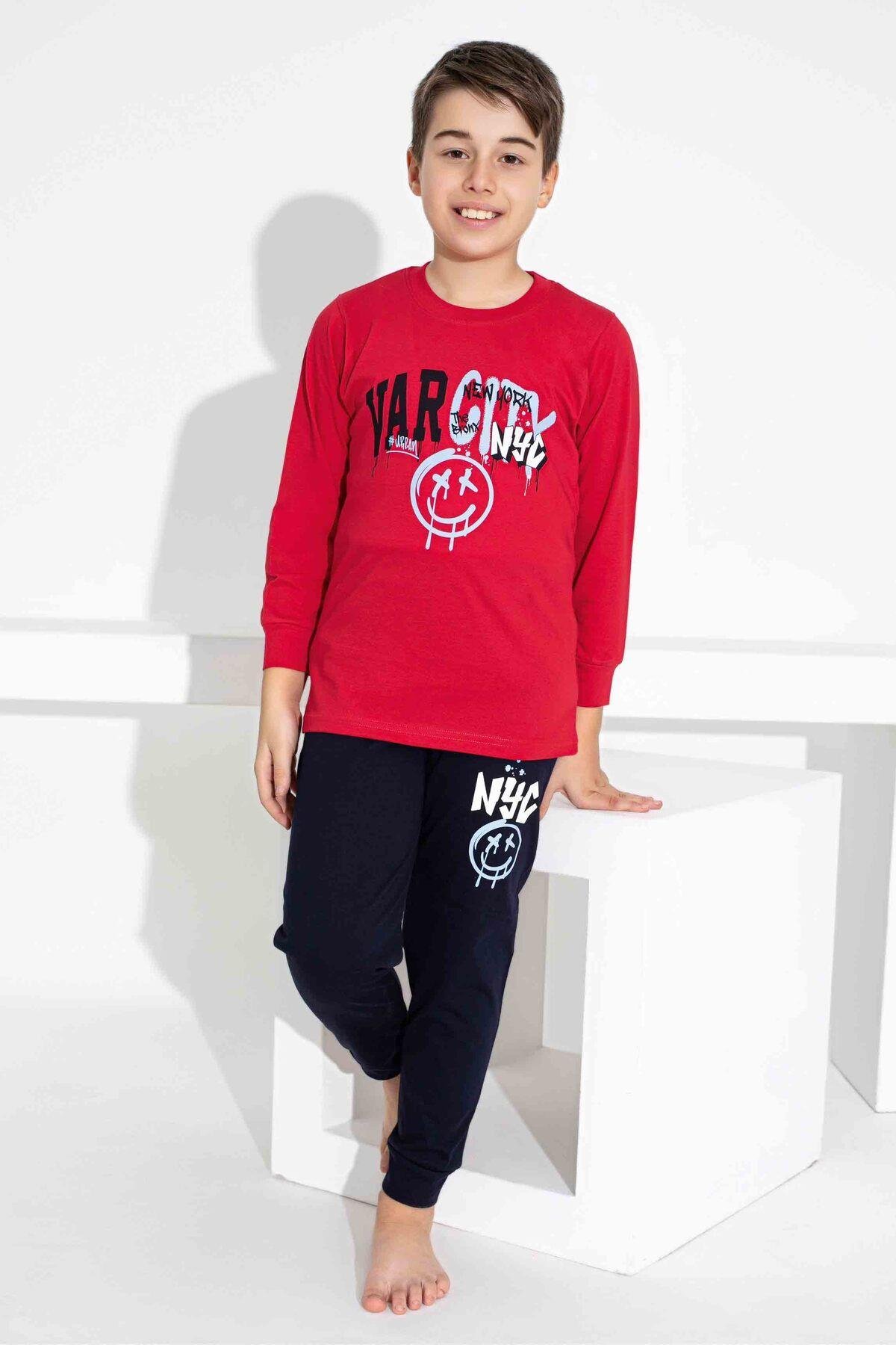 Erkek Çocuk Desenli Uzun Kollu Pijama Takımı