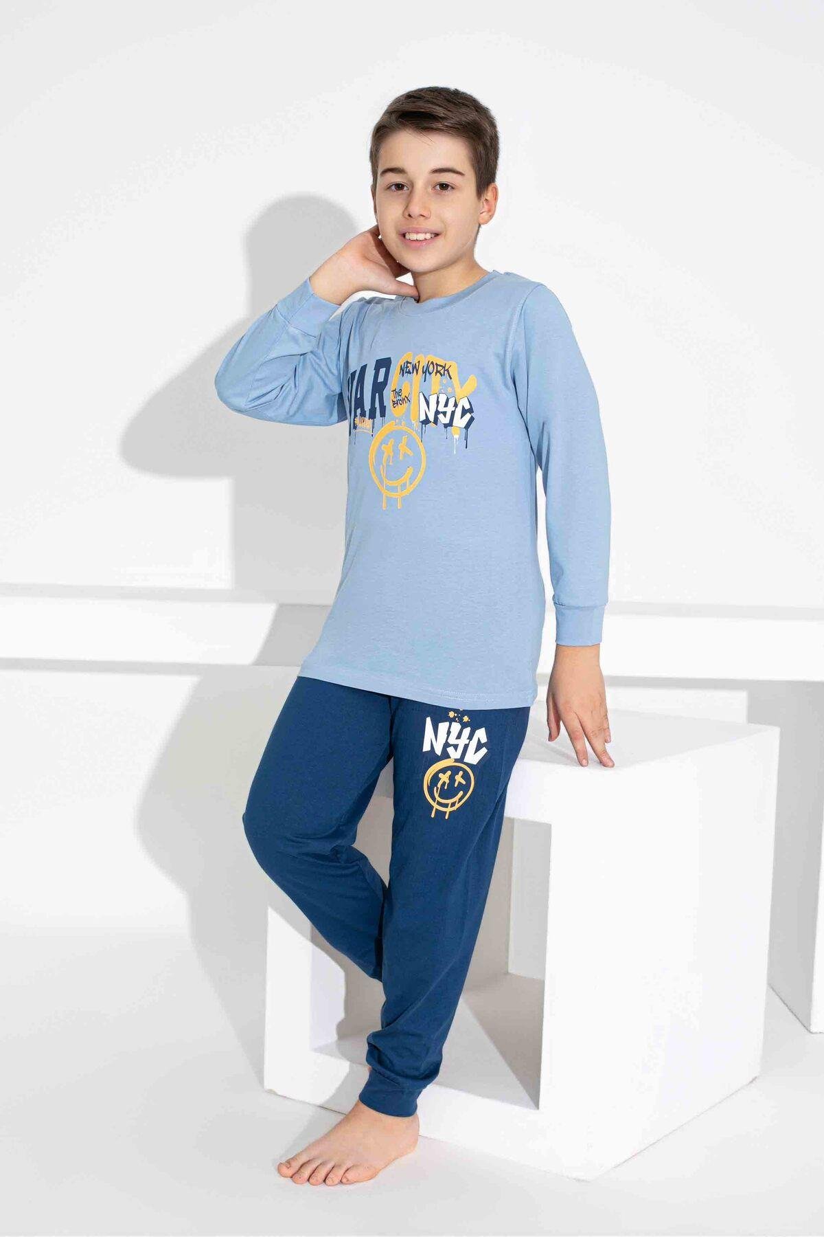 Erkek Çocuk Desenli Uzun Kollu Pijama Takımı