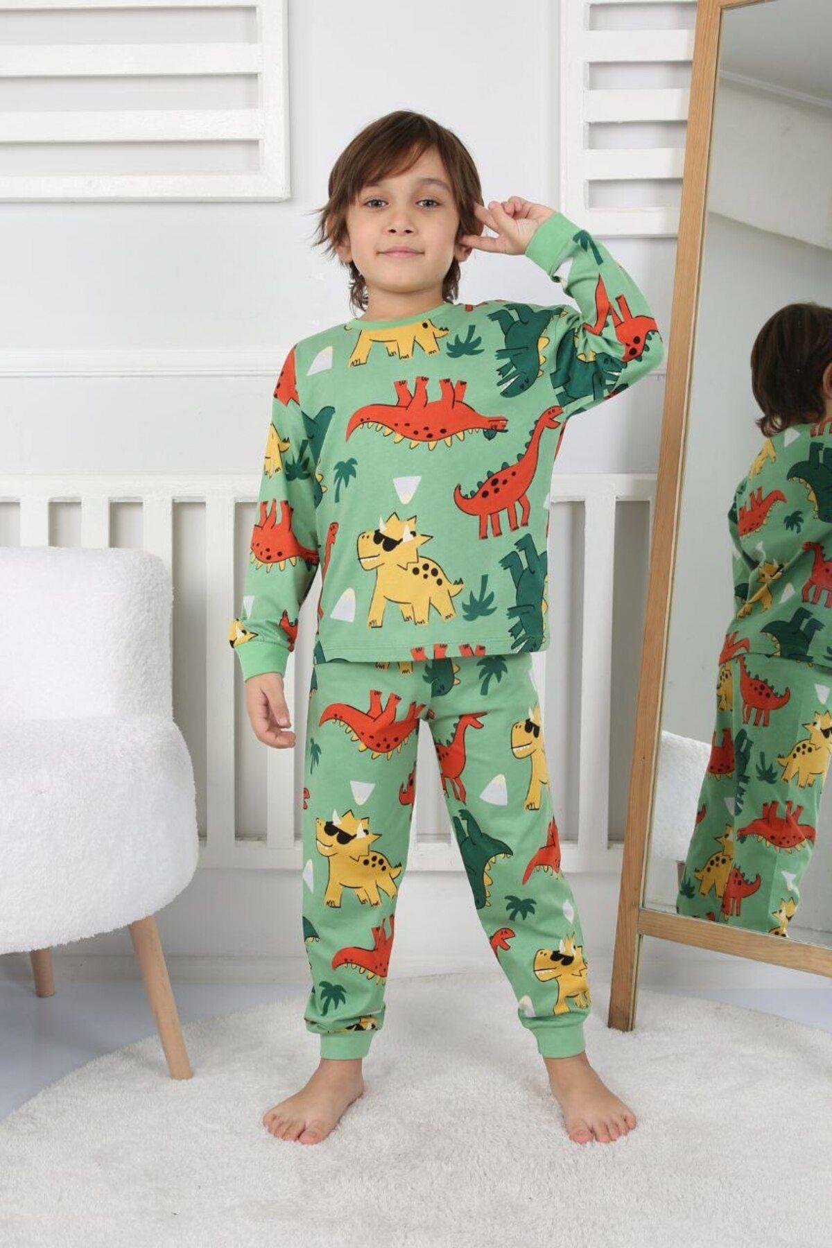 Erkek Çocuk Dino Desenli Uzun Kollu Pijama Takımı
