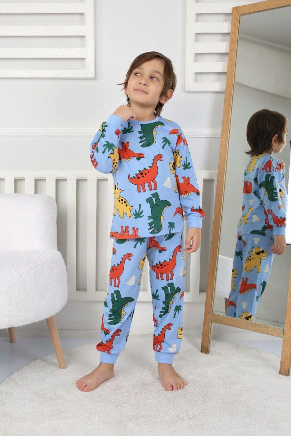 Erkek Çocuk Dino Desenli Uzun Kollu Pijama Takımı