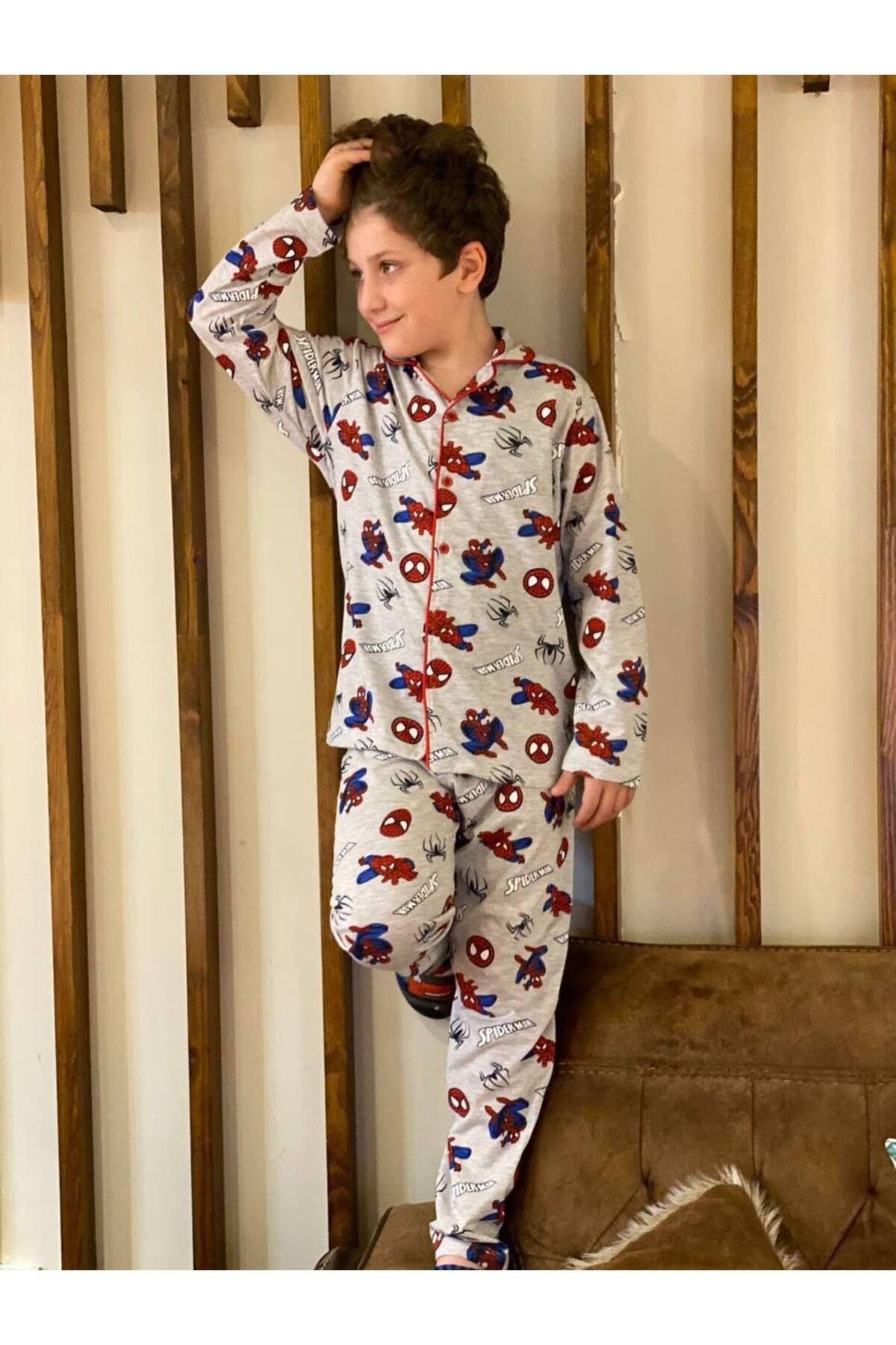 Erkek Çocuk Düğmeli Desenli Uzun Kollu Pijama Takımı