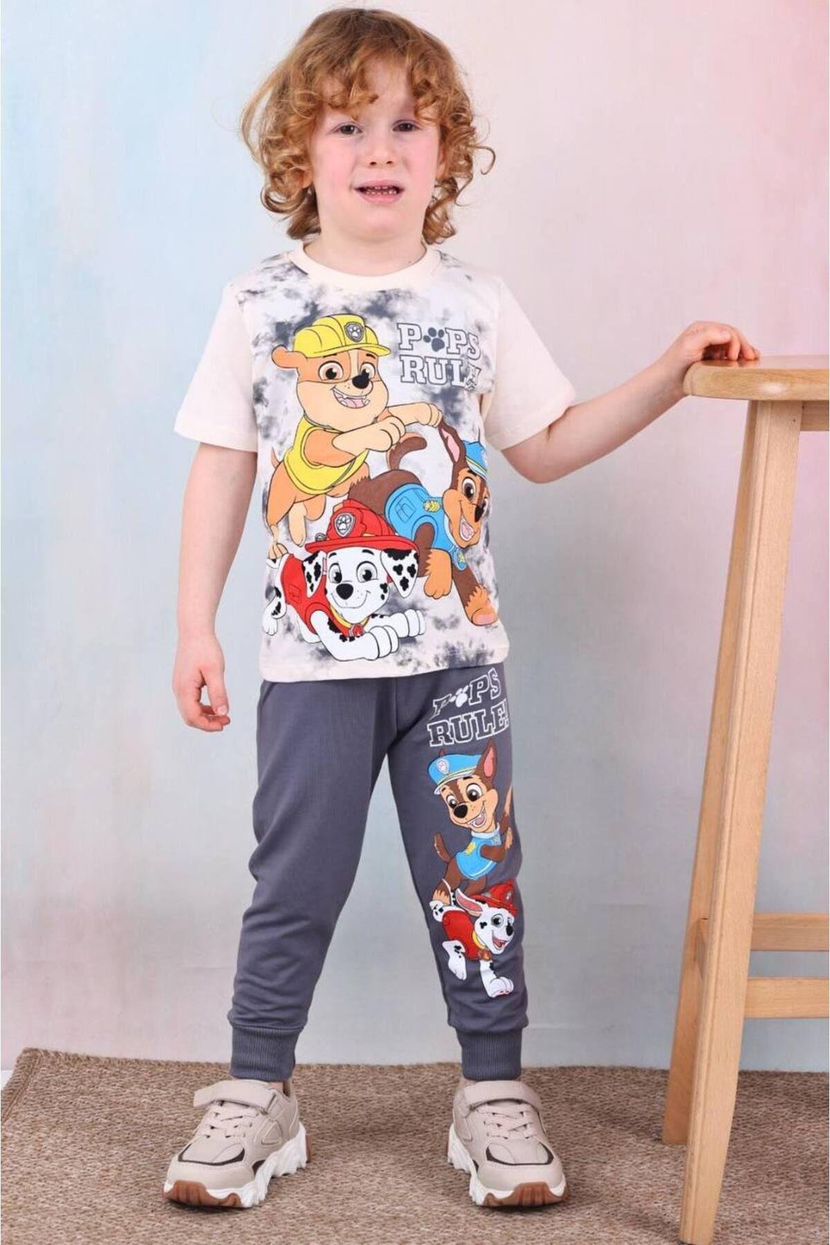 Erkek Çocuk Paw Petroll Desenli Kısa Kollu Tshırt Eşofman 2'Li Takım