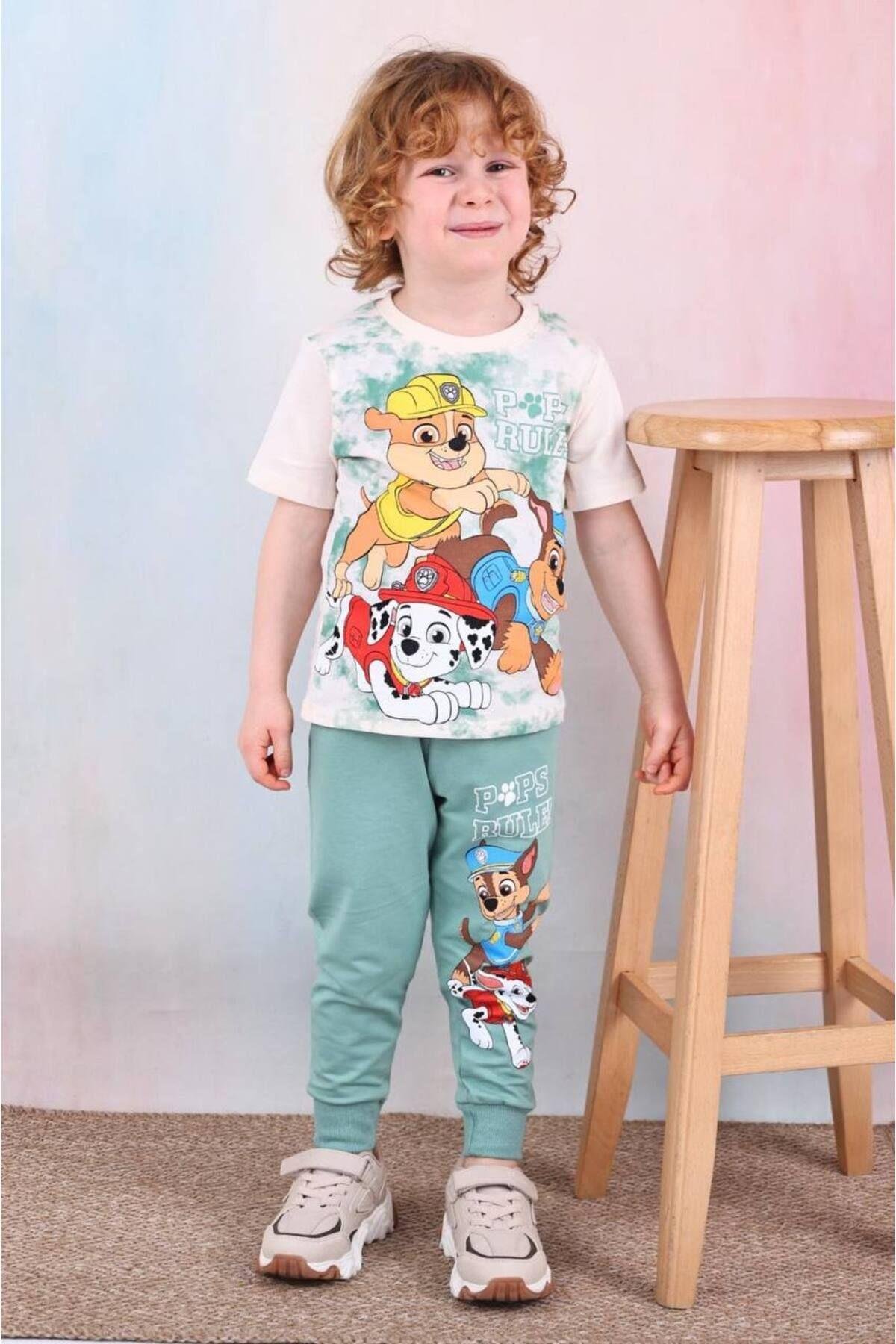 Erkek Çocuk Paw Petroll Desenli Kısa Kollu Tshırt Eşofman 2'Li Takım