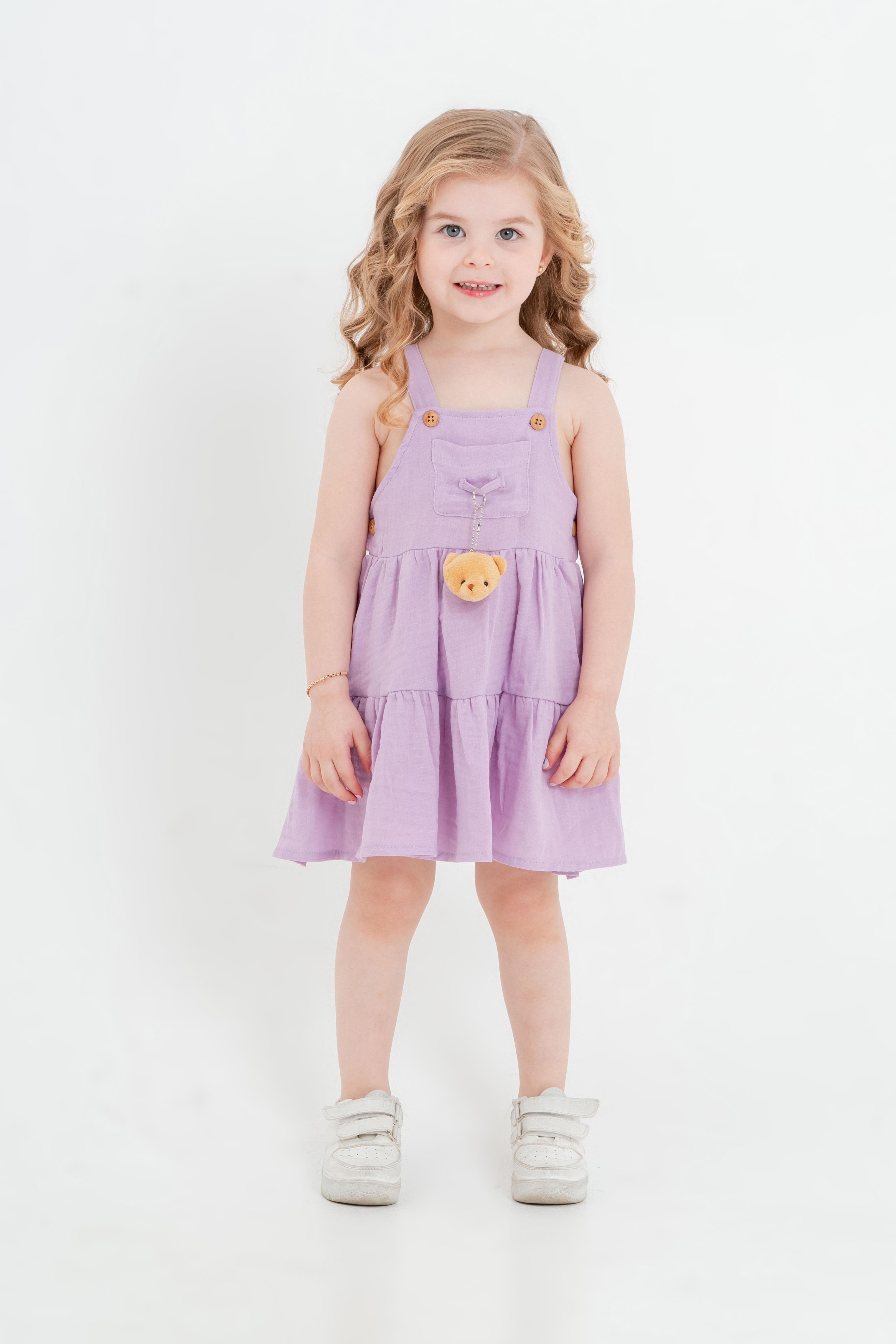 Kız Bebek Çocuk Lila Ayıcık aksesuarlı Elbise