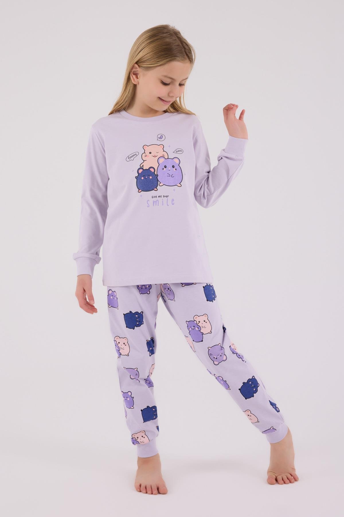 RolyPoly Kız Çocuk Uzun Kol Pijama Takım Lila