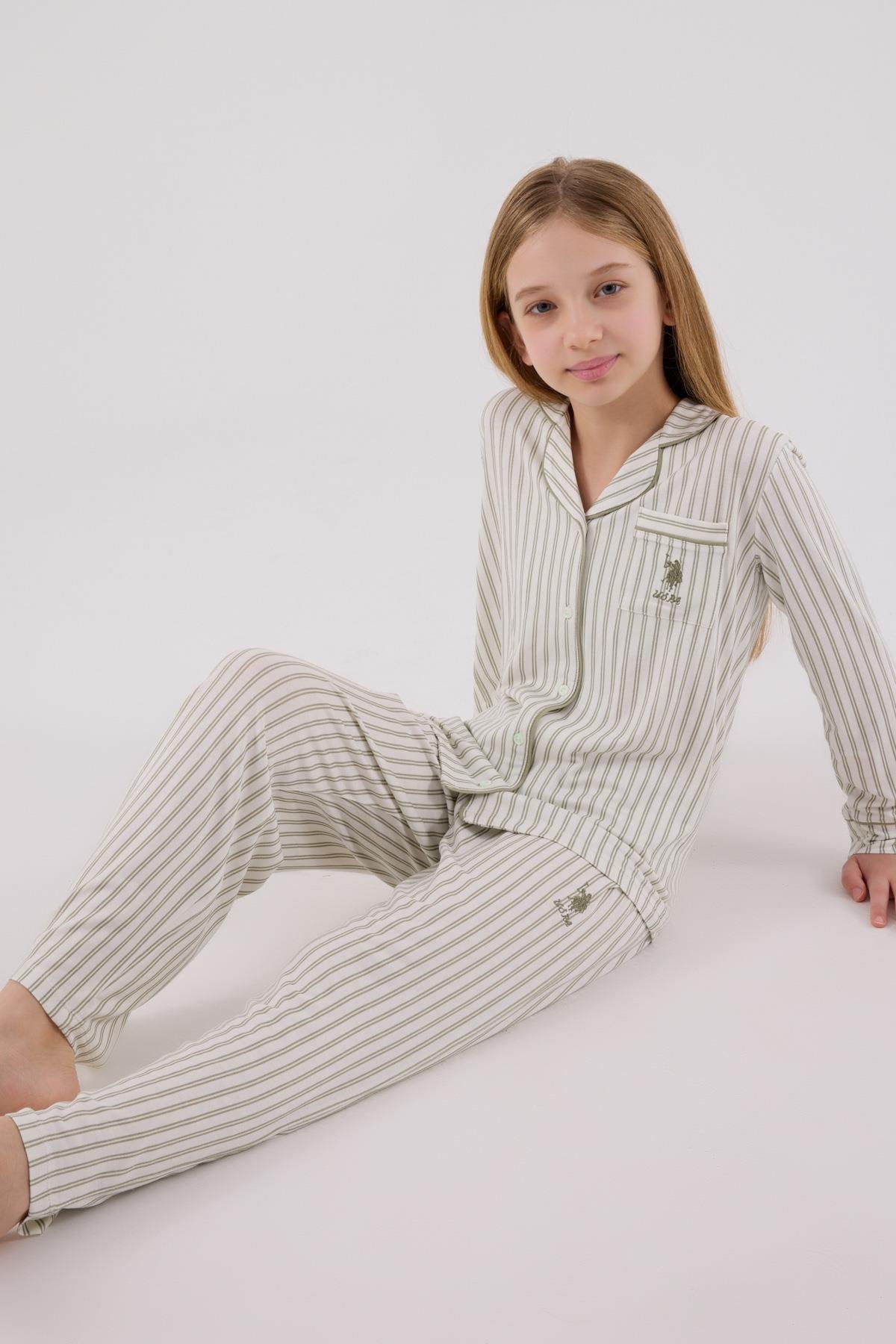 U.S. Polo Assn Kız Çocuk Gömlek Pijama Çay Yeşili