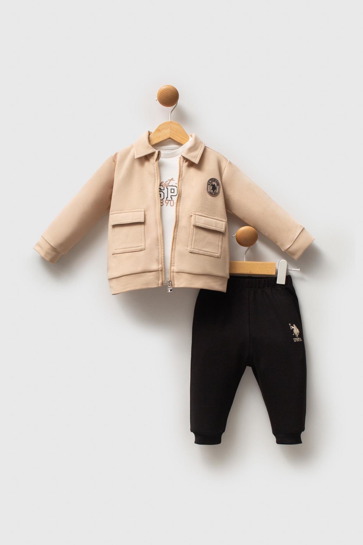 U.S. Polo Assn Erkek Bebek 3'lü Takım Bej
