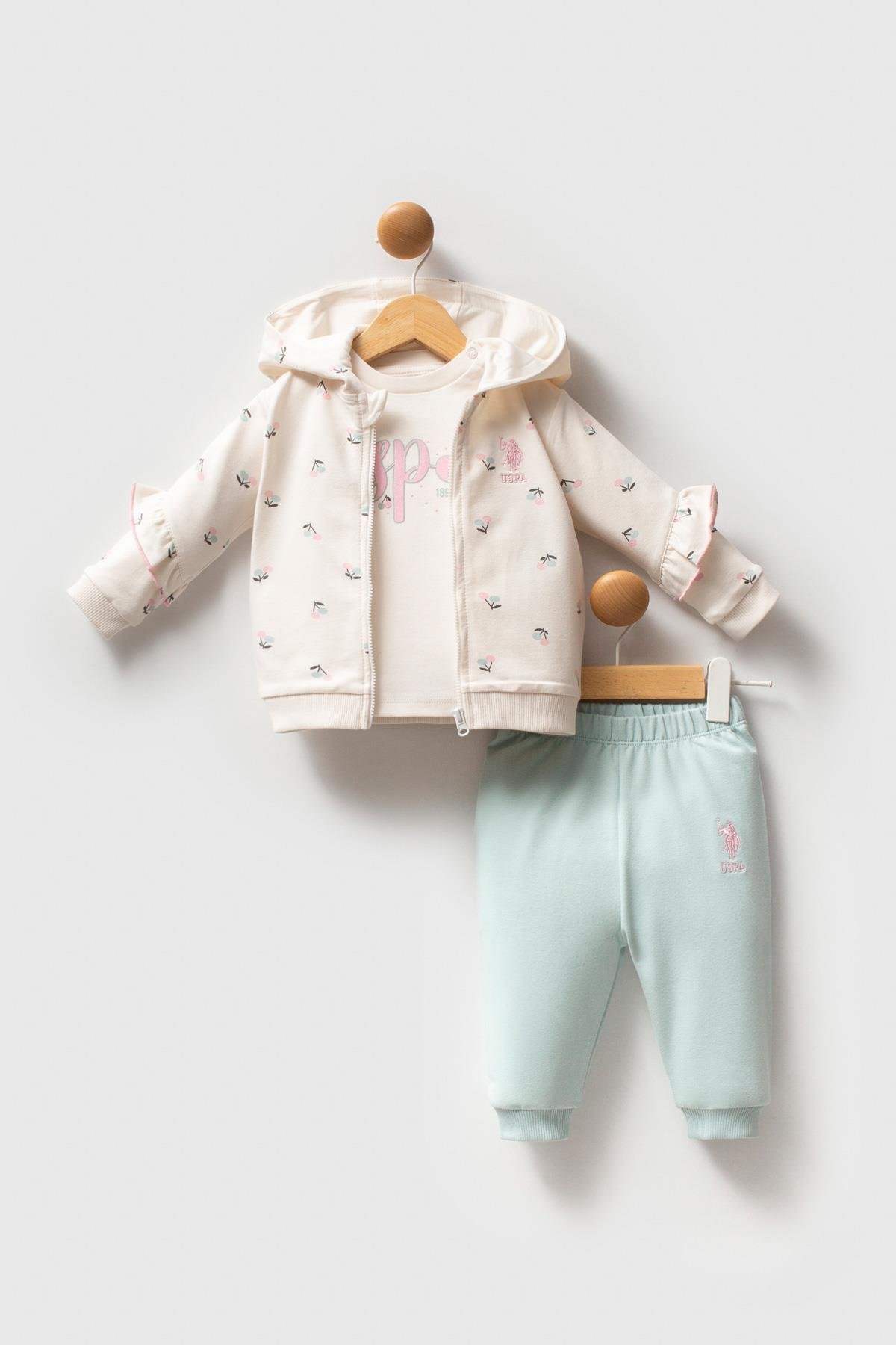 U.S. Polo Assn Kız Bebek 3'lü Takım Ekru