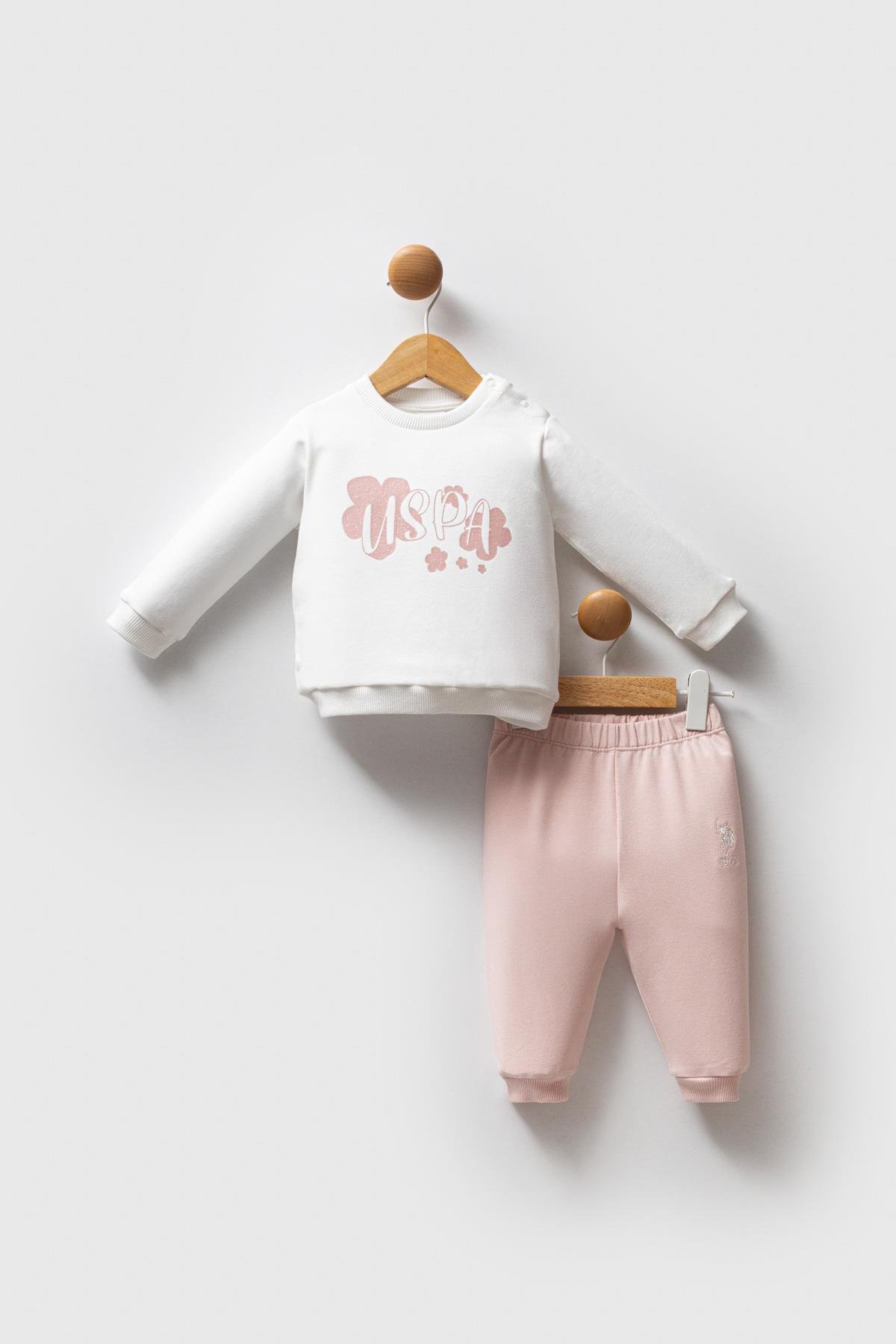 U.S. Polo Assn. Kız Bebek 2'li Takım Beyaz -Pudra