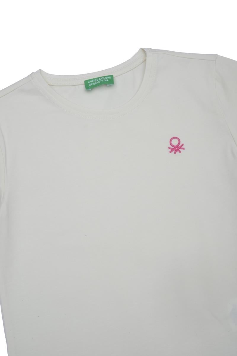 United Colors of Benetton BNT-G21576 Kız Çocuk  Uzun Kollu Tshirt Ekru