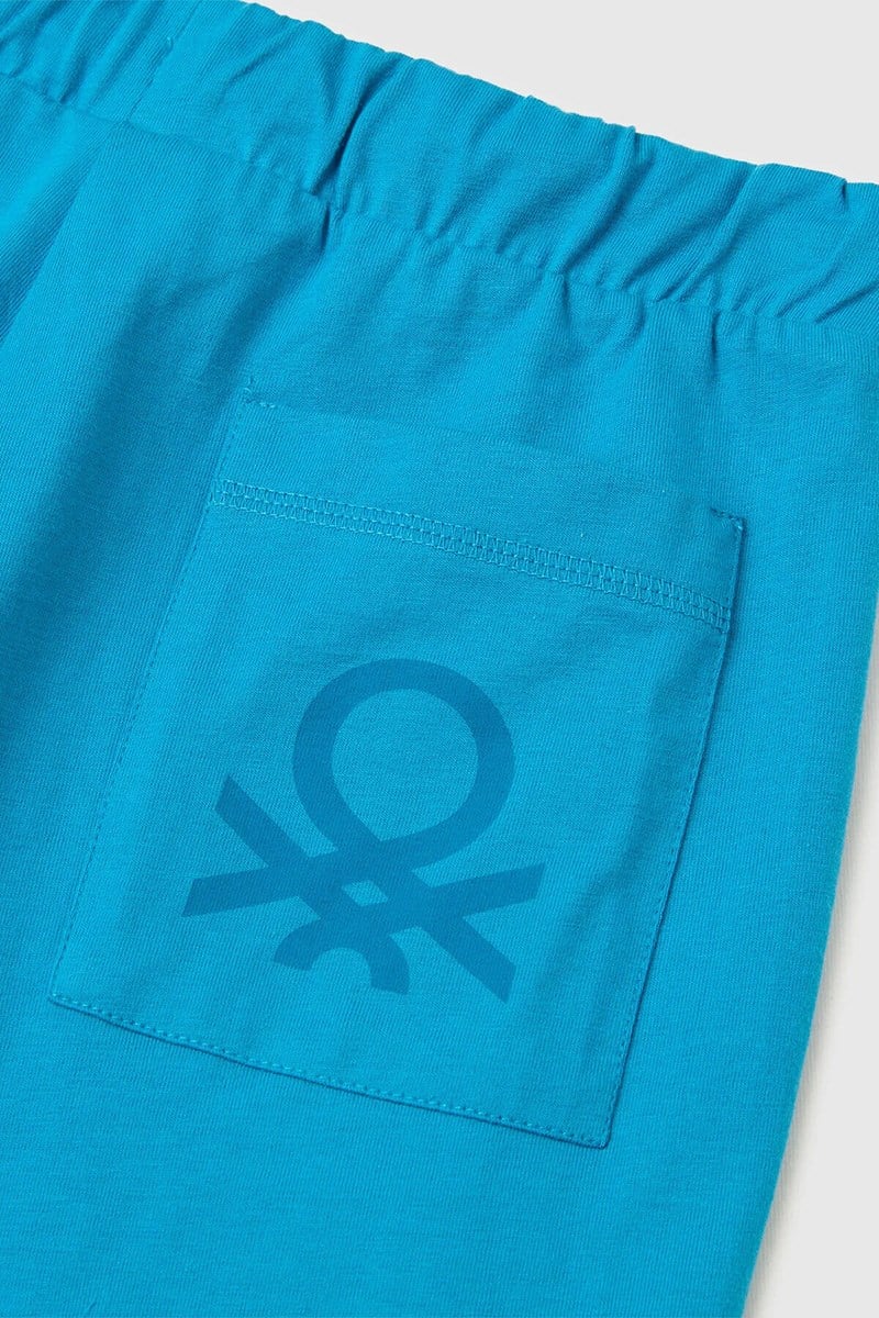 United Colors of Benetton Erkek Çocuk Logo İşleme Detaylı Yan Cepli Bermuda Şort Mavi  6-14 Yaş