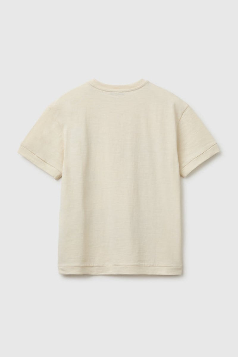 United Colors of Benetton Erkek Çocuk Ekru Önü Baskı Detaylı Bisiklet Yaka T-Shirt 6-14 Yaş 