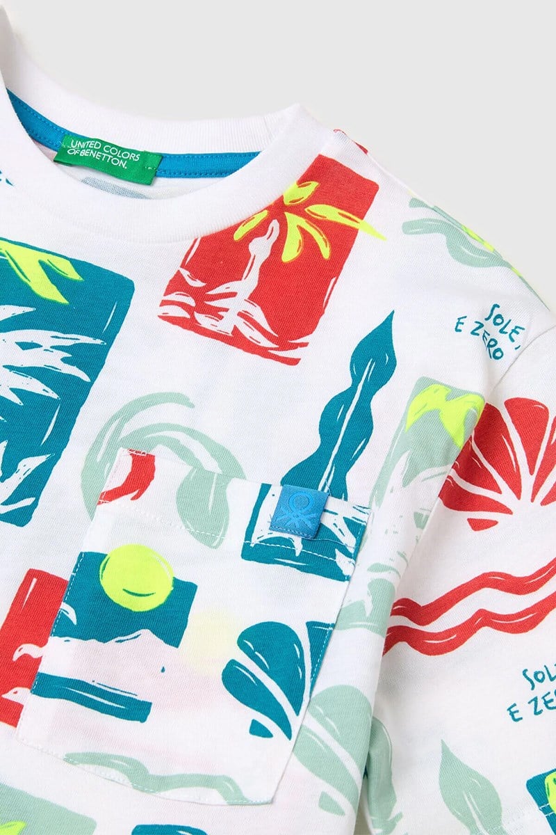 United Colors of Benetton Erkek Çocuk Logo Etiket Detaylı Tamamı Baskılı T-Shirt Mix 6-14 Yaş