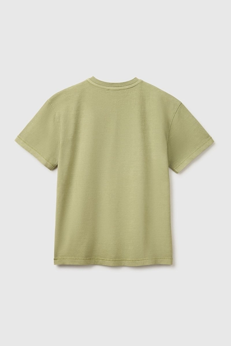 United Colors of Benetton Erkek Çocuk Haki Baskı Detaylı Düğmeli Yuvarlak Yaka T-Shirt 6-14 Yaş 
