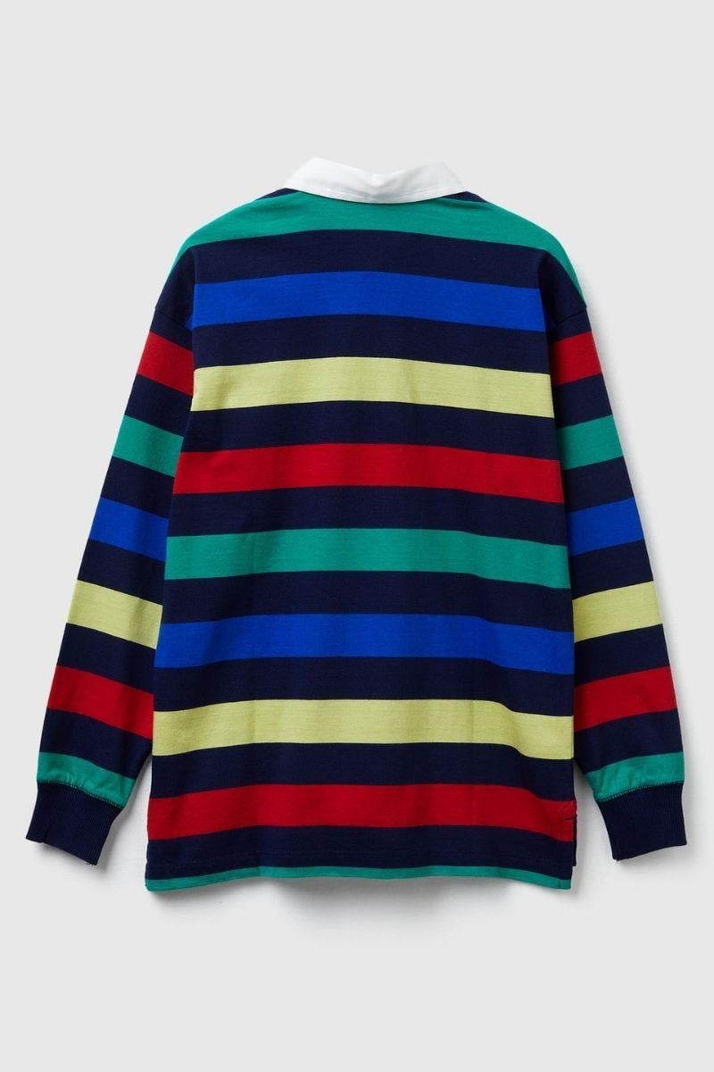 United Colors of Benetton Erkek Çocuk 33CKC301X-25K Çizgili Uzun Kollu Polo Tshirt Lacivert
