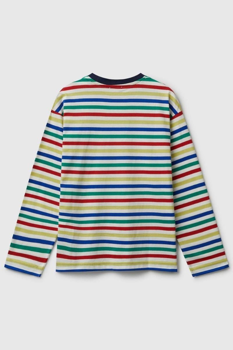 United Colors of Benetton Erkek Çocuk 3FNLC10QB-25K  Uzun Kol Çizgili Tshirt Beyaz