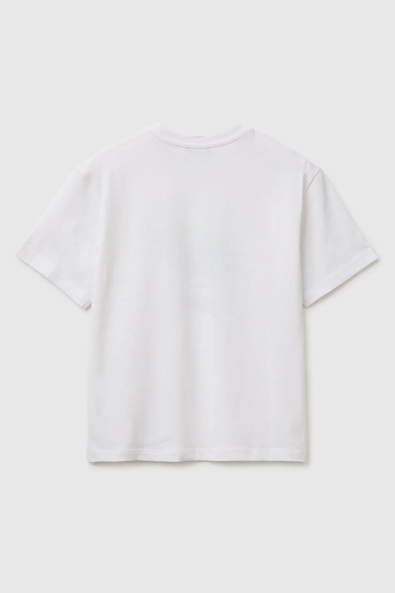 United Colors of Benetton Erkek Çocuk Ön Baskı Detaylı Bisiklet Yaka T-Shirt Beyaz Ekru 6-13 Yaş