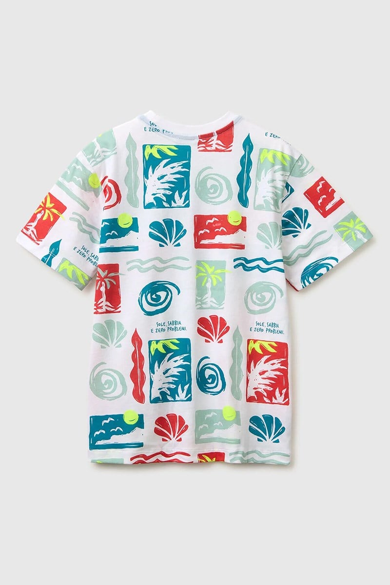United Colors of Benetton Erkek Çocuk Logo Etiket Detaylı Tamamı Baskılı T-Shirt Mix 6-14 Yaş