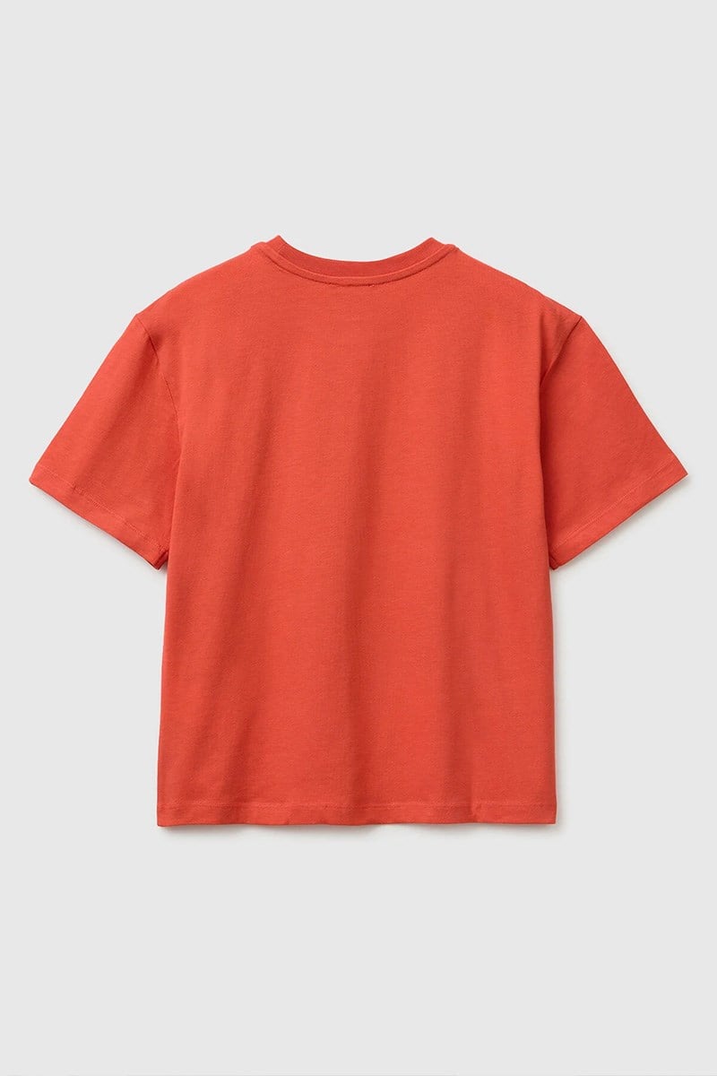 United Colors of Benetton Erkek Çocuk Ön Baskı Detaylı Bisiklet Yaka T-Shirt Kırmızı Ekru 6-13 Yaş