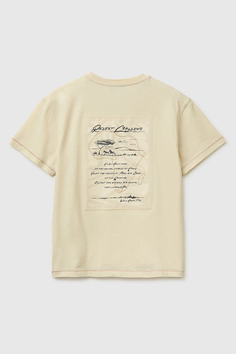 United Colors of Benetton Erkek Çocuk Önü Baskılı Arkası İşlemeli Bisiklet Yaka T-Shirt Ekru 6-13 Yaş