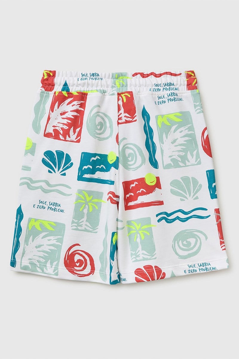 United Colors of Benetton Erkek Çocuk Beli Lastikli Relaxed Fit Bermuda Şort Beyaz Mix 6-9 Yaş