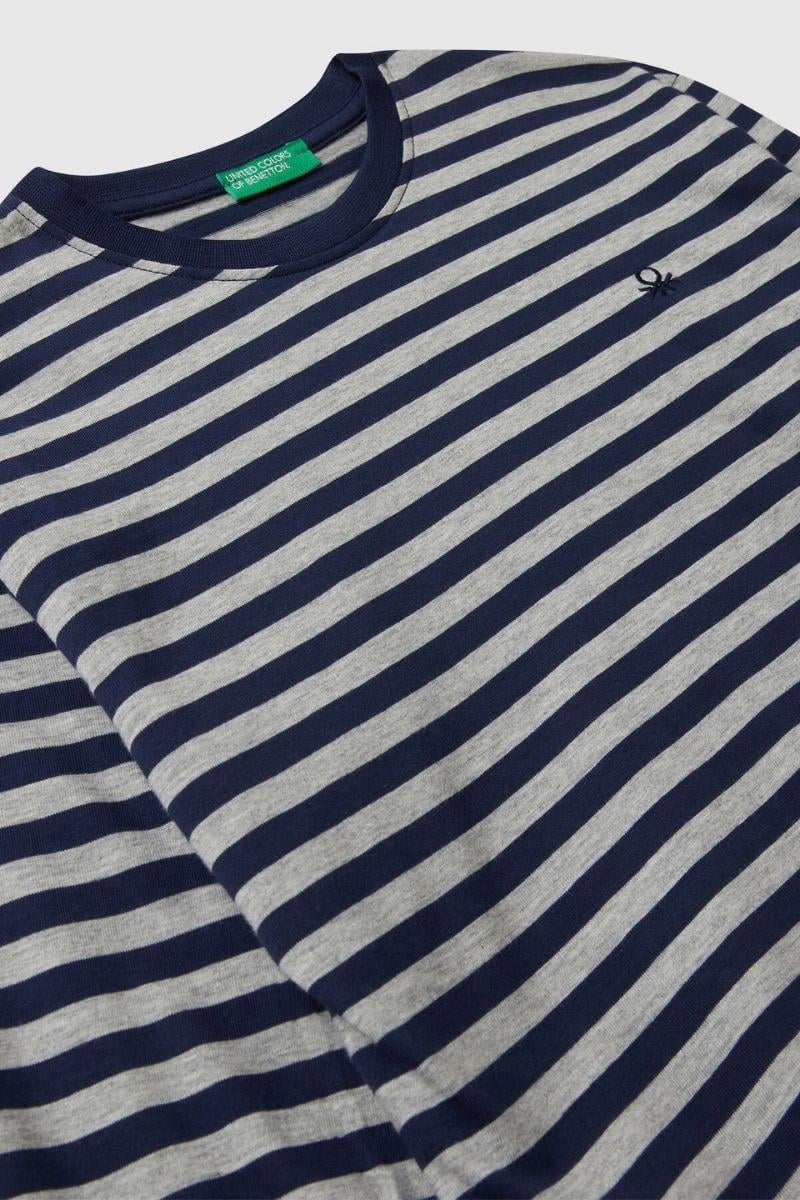 United Colors of Benetton Erkek Çocuk 3FNLC10QB-25K  Uzun Kol Çizgili Tshirt Gri