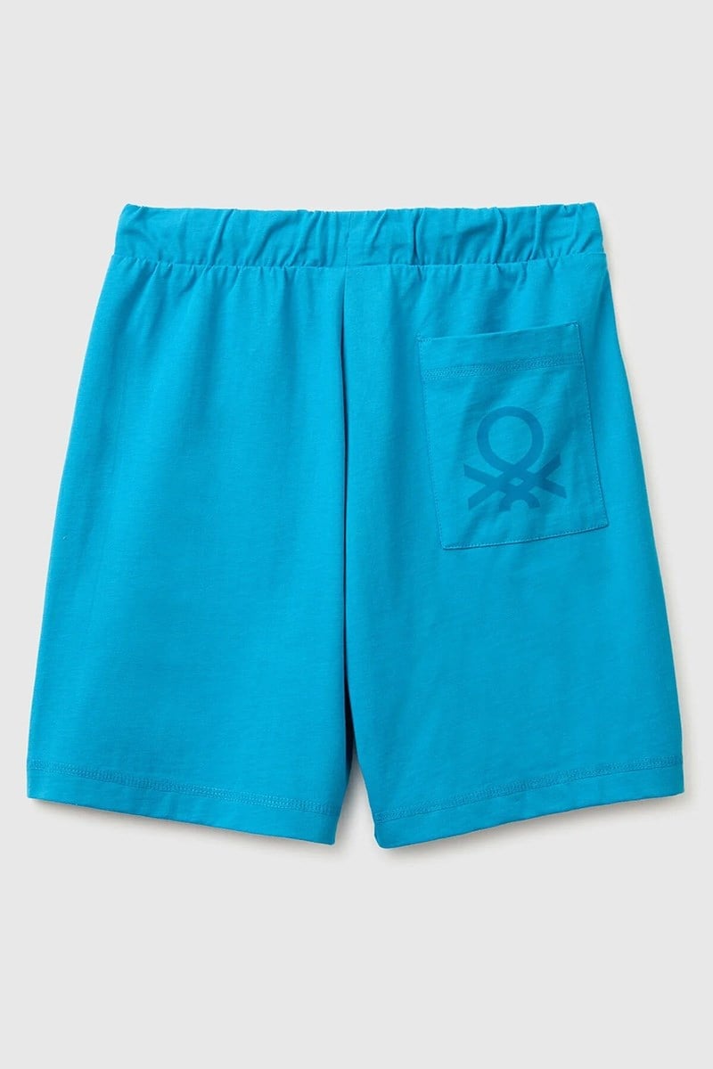 United Colors of Benetton Erkek Çocuk Logo İşleme Detaylı Yan Cepli Bermuda Şort Mavi  6-14 Yaş