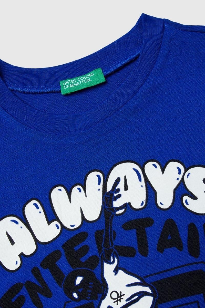 United Colors of Benetton Erkek Çocuk 3JERC10QO-25K  Uzun Kol Çizgili Tshirt Mavi