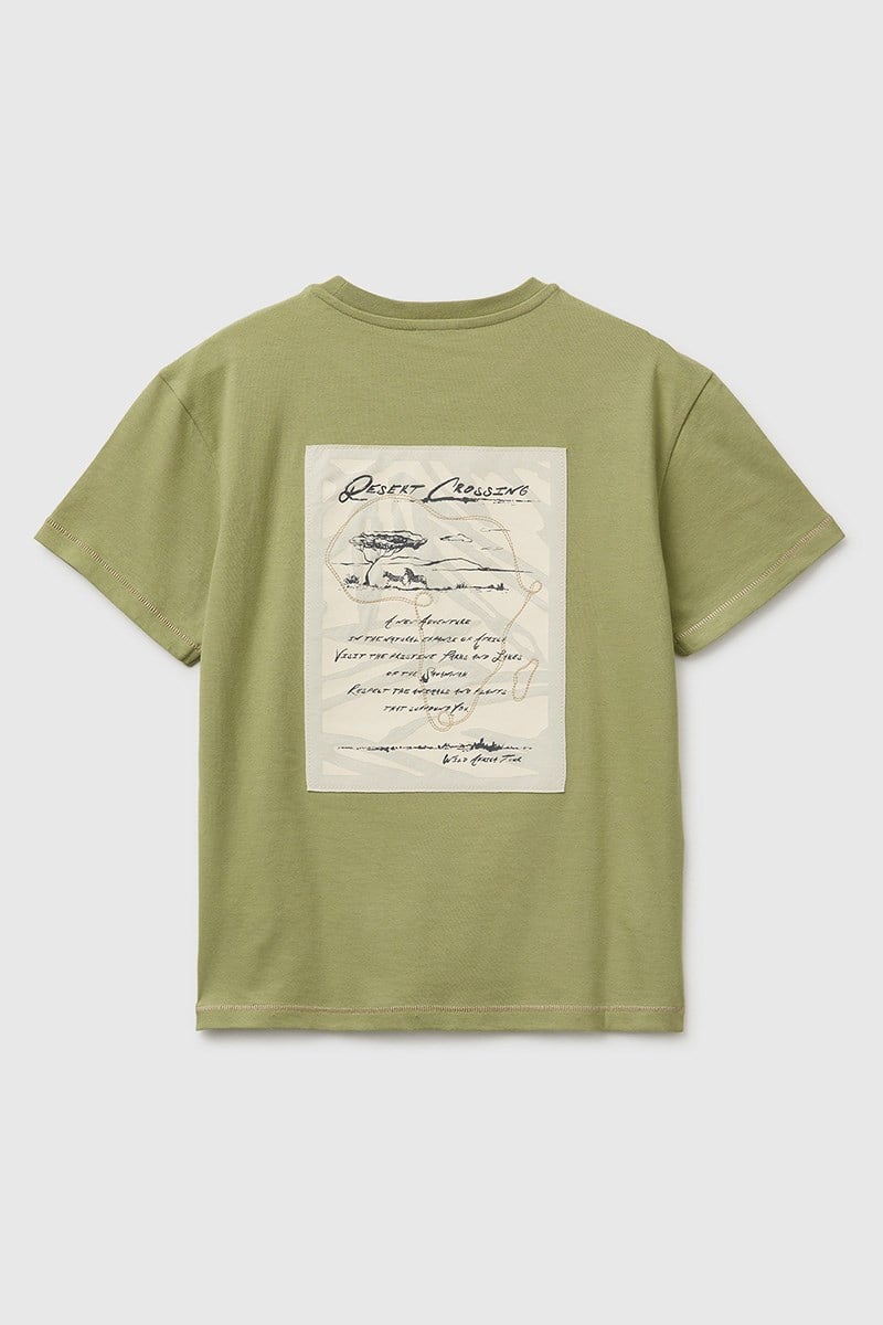 United Colors of Benetton Erkek Çocuk Önü Baskılı Arkası İşlemeli Bisiklet Yaka T-Shirt Haki 6-13 Yaş