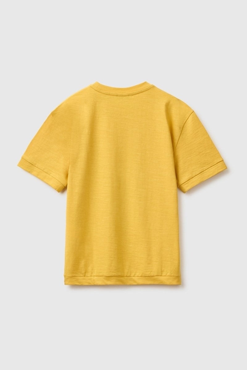 United Colors of Benetton Erkek Çocuk Hardal Sarısı Önü Baskı Detaylı Bisiklet Yaka T-Shirt 6-14 Yaş 