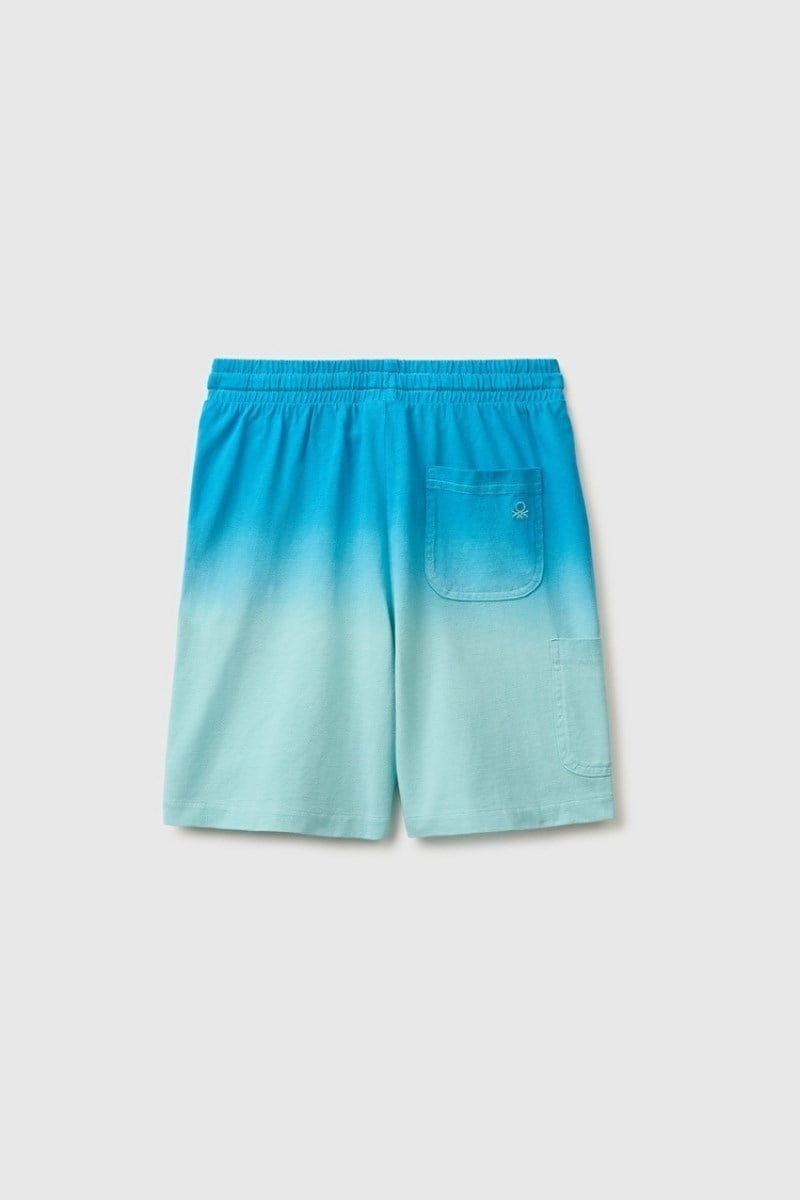 United Colors of Benetton Erkek Çocuk Turkuaz Mix Arka Cebi Logo Detaylı Beli İpli Bermuda Şort 6-14 Yaş 