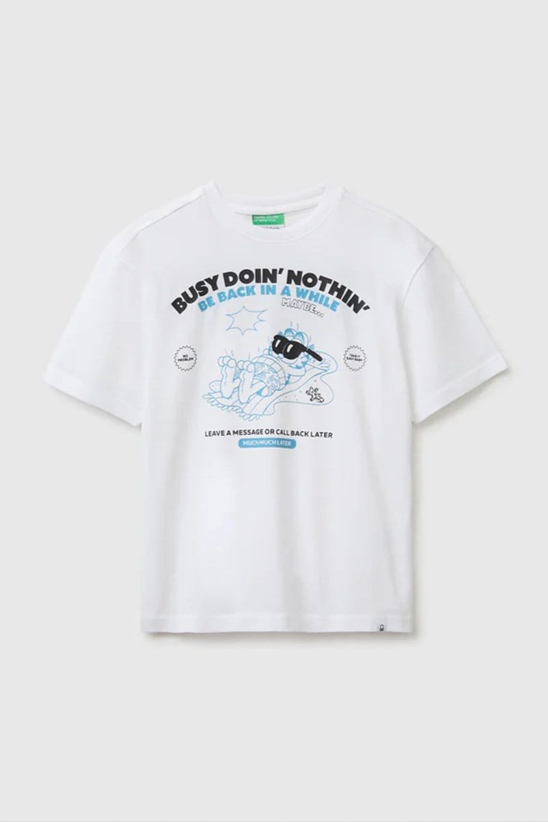 United Colors of Benetton Erkek ÇocukGarfield Baskı Detaylı Yuvarlak Yaka T-Shirt Beyaz 6-14 Yaş