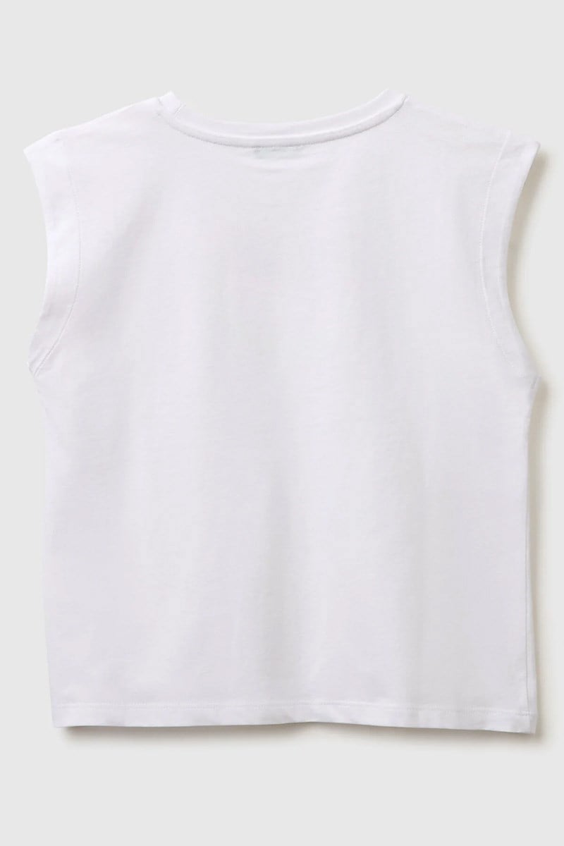 United Colors of Benetton Kız Çocuk Kabarık Baskı Detaylı T-Shirt Beyaz 6-14 Yaş