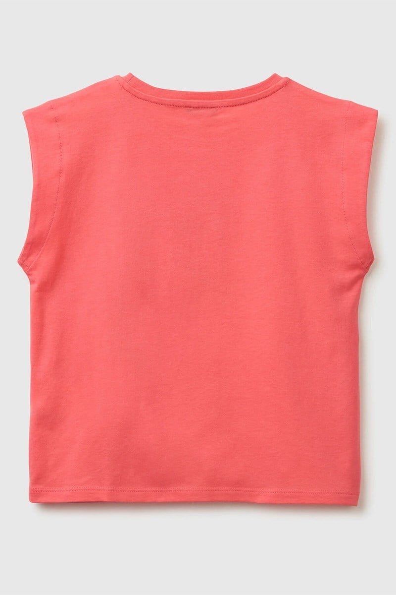 United Colors of Benetton Kız Çocuk Kabarık Baskı Detaylı T-Shirt Mercan 6-14 Yaş