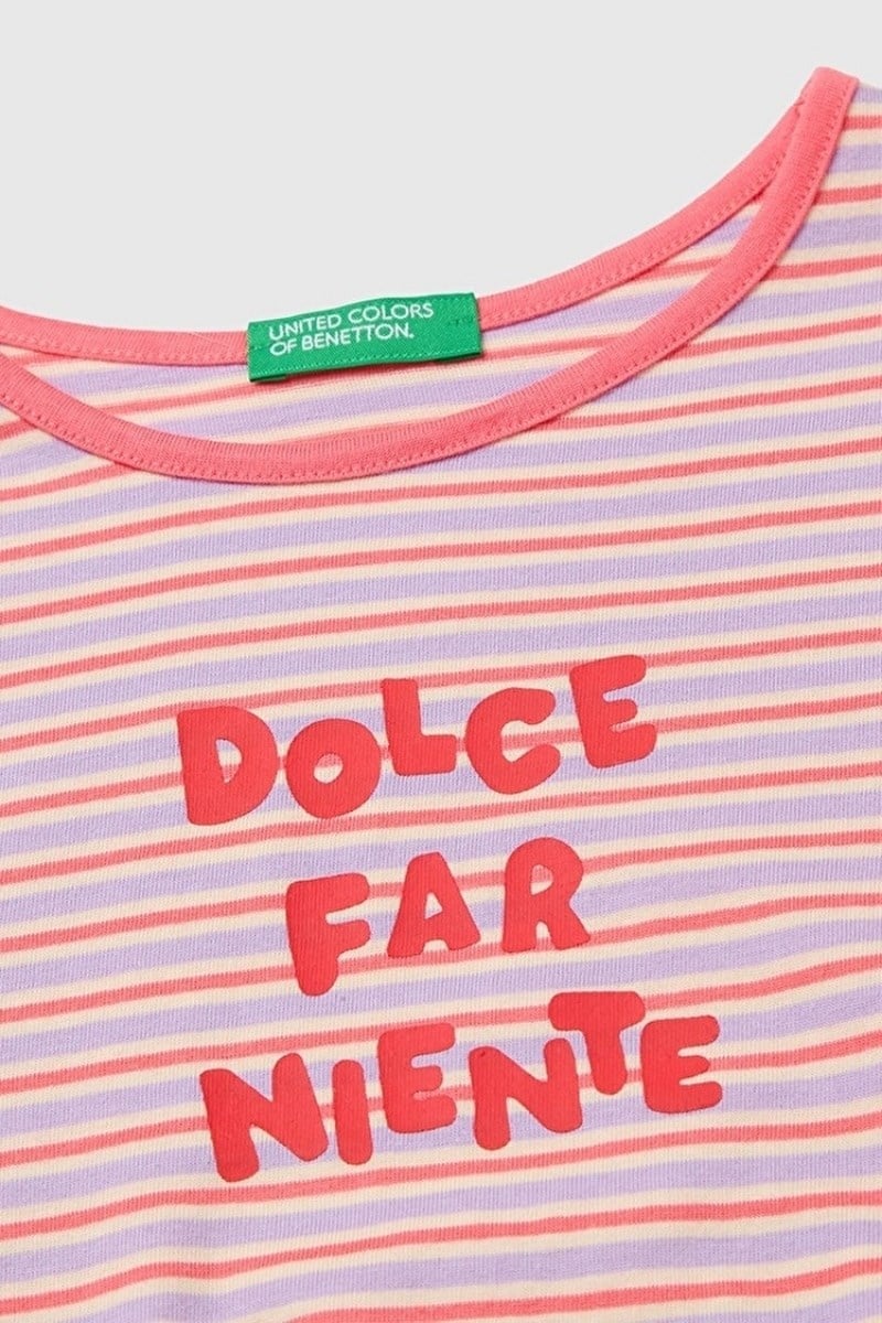 United Colors of Benetton Kız Çocuk Kırmızı Mix Önü Düğümlü Baskılı Regular Fit T-Shirt 6-14 Yaş