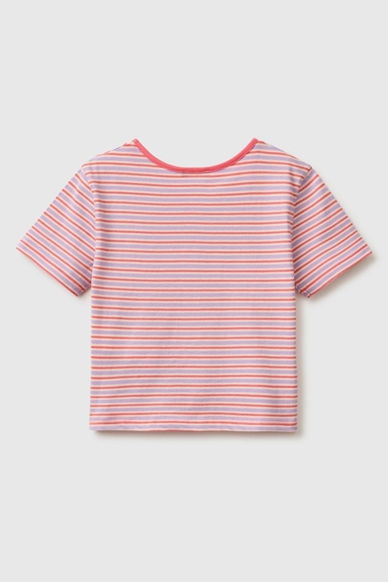 United Colors of Benetton Kız Çocuk Kırmızı Mix Önü Düğümlü Baskılı Regular Fit T-Shirt 6-14 Yaş