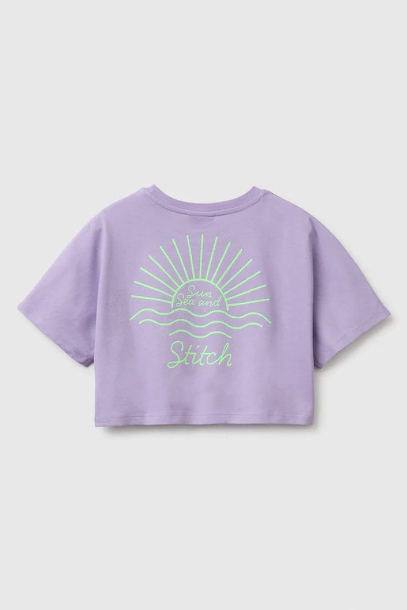 United Colors of Benetton Kız Çocuk Lilo & Stitch Baskı Detaylı Crop T-Shirt Lila 6-13 Yaş