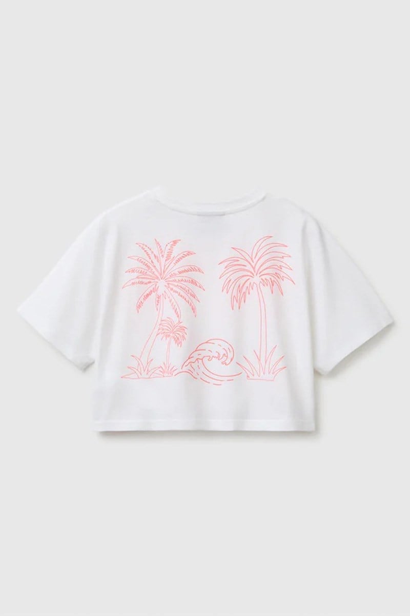 United Colors of Benetton Kız Çocuk Lilo & Stitch Baskı Detaylı Crop T-Shirt Beyaz 6-13 Yaş