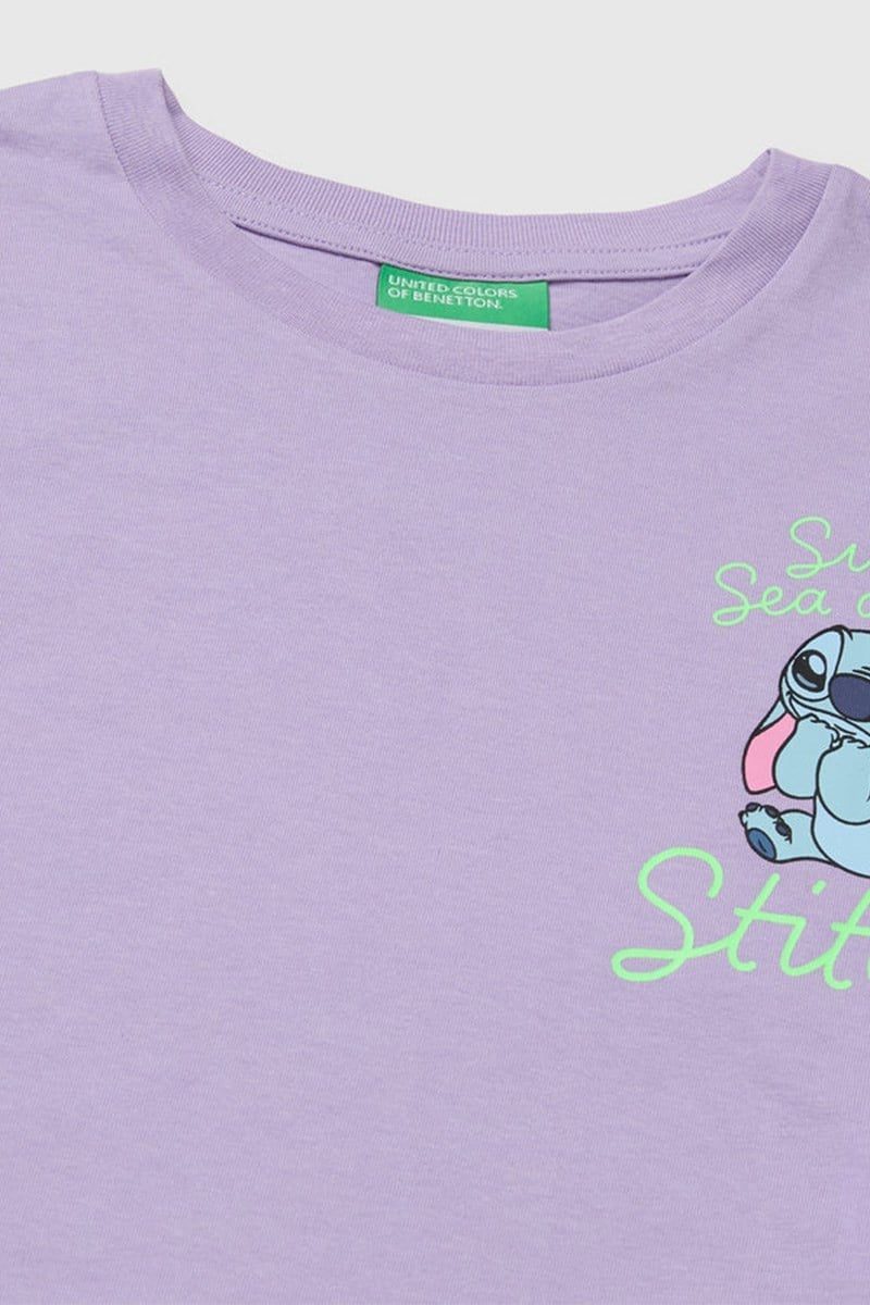 United Colors of Benetton Kız Çocuk Lilo & Stitch Baskı Detaylı Crop T-Shirt Lila 6-13 Yaş