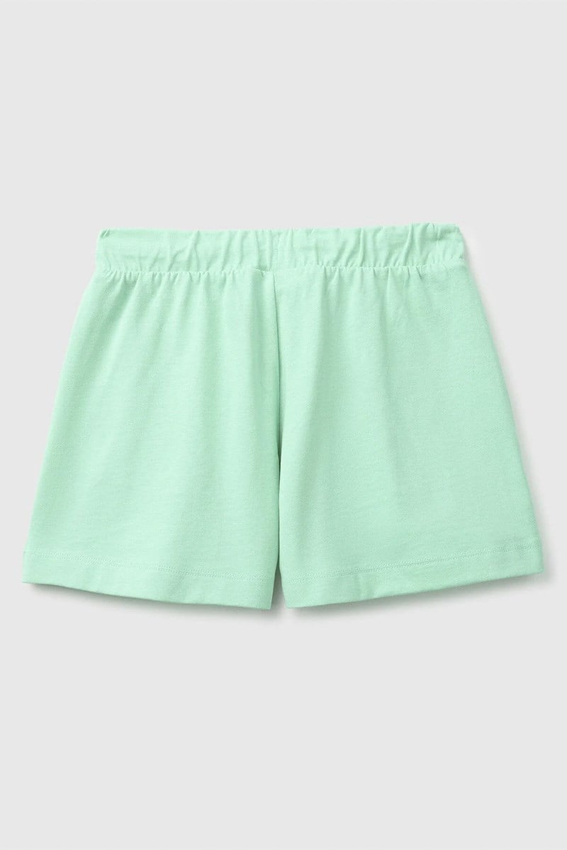 United Colors of Benetton Kız Çocuk Logo İşleme Detaylı Yan Cepli Bermuda Şort Yeşil 6-14 Yaş