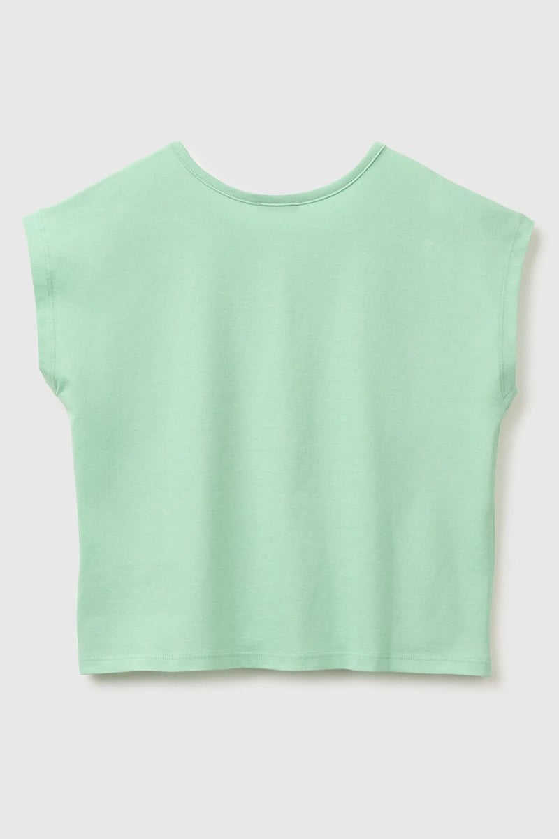 United Colors of Benetton Kız Çocuk Pul Baskı Detaylı Bisiklet Yaka T-Shirt Yeşil 6-14 Yaş
