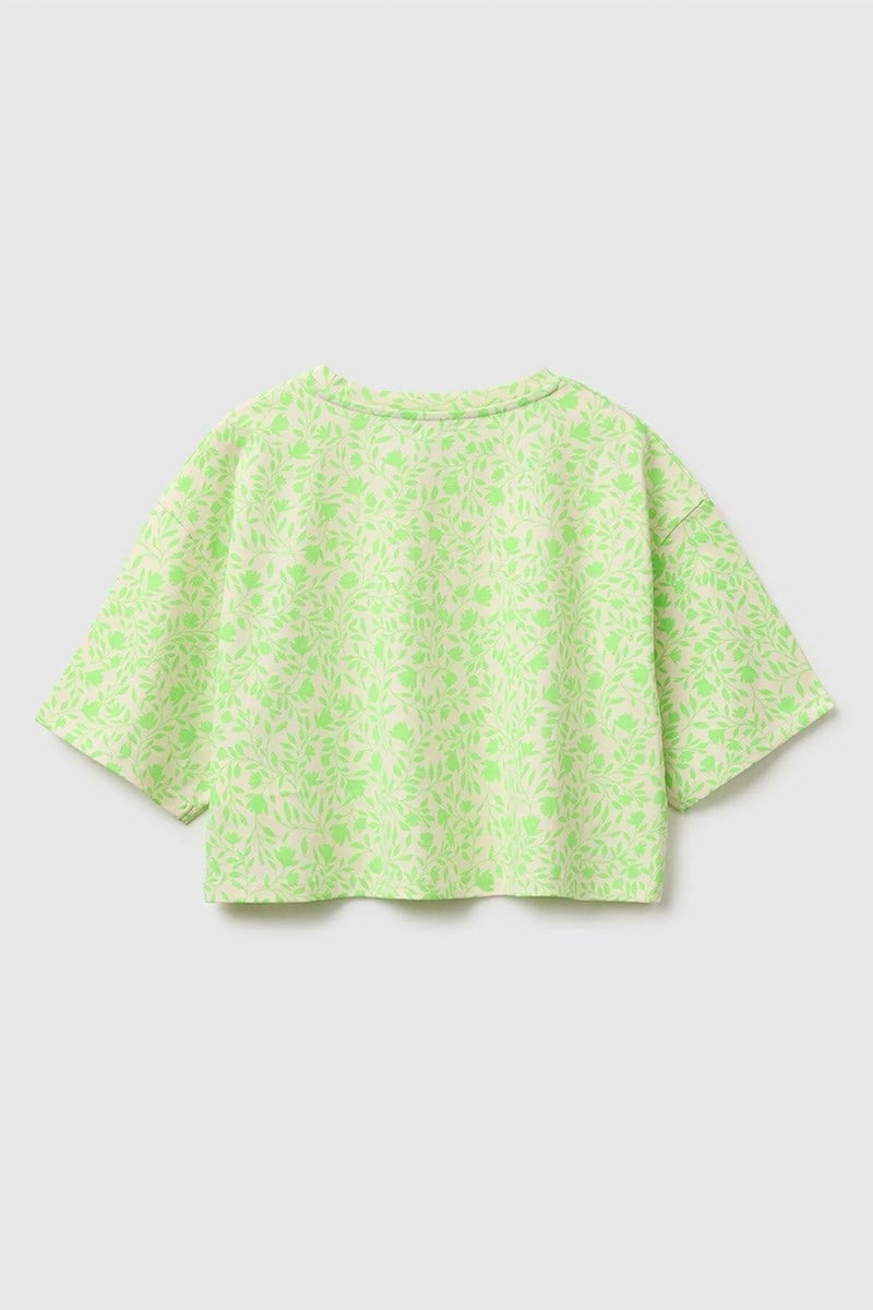 United Colors of Benetton Kız Çocuk Tamamı Baskı Detaylı Oversize Crop T-Shirt Sarı 6-12 Yaş