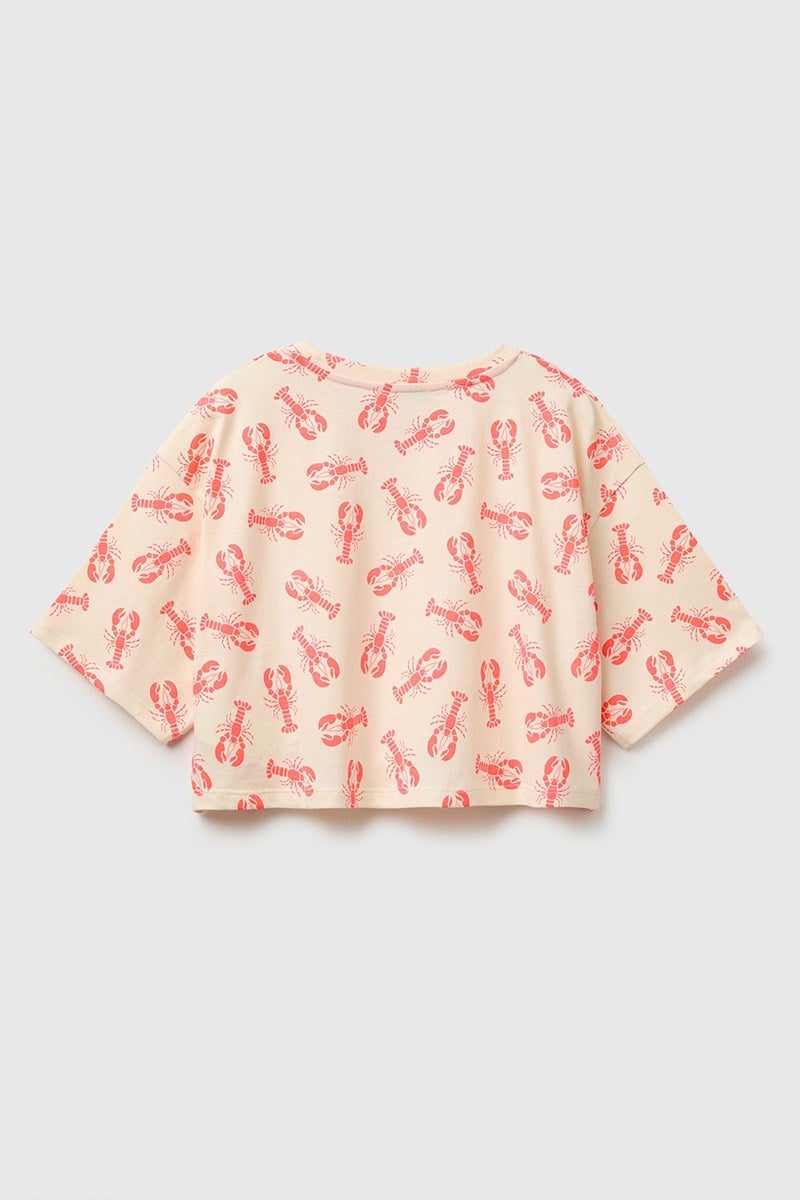 United Colors of Benetton Kız Çocuk Tamamı Baskı Detaylı Oversize Crop T-Shirt Turuncu 6-12 Yaş