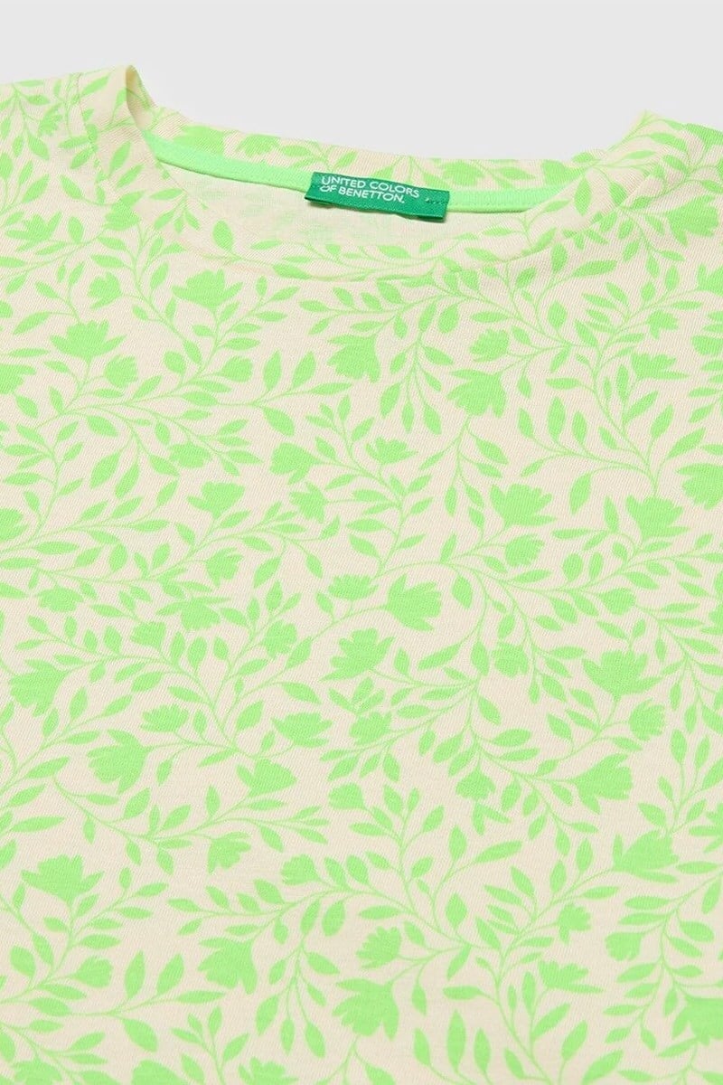 United Colors of Benetton Kız Çocuk Tamamı Baskı Detaylı Oversize Crop T-Shirt Sarı 6-12 Yaş
