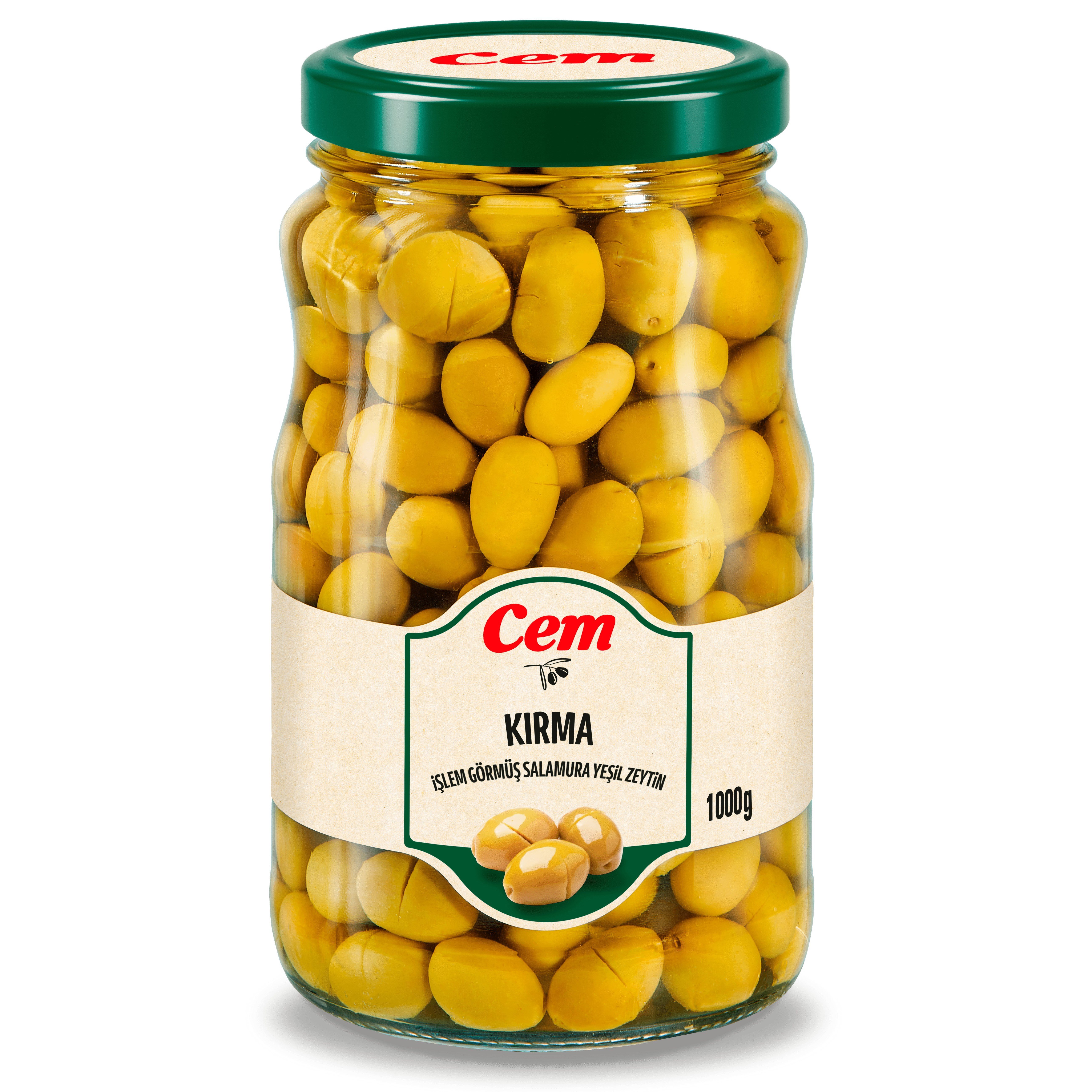 Cem Kırma Yeşil Zeytin 1700 CC Cam Kavanoz 201-260 x6 lı Koli
